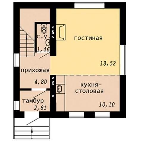 Проект дачного дома с мансардой - первый этаж Проект дачного дома с мансардой - первый этаж