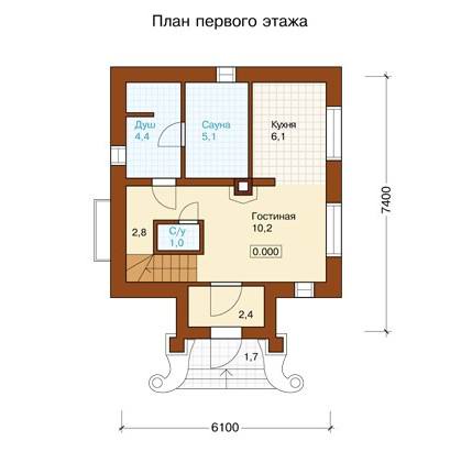 Проект дачного дома с мансардным этажом - первый этаж Проект дачного дома с мансардным этажом - первый этаж